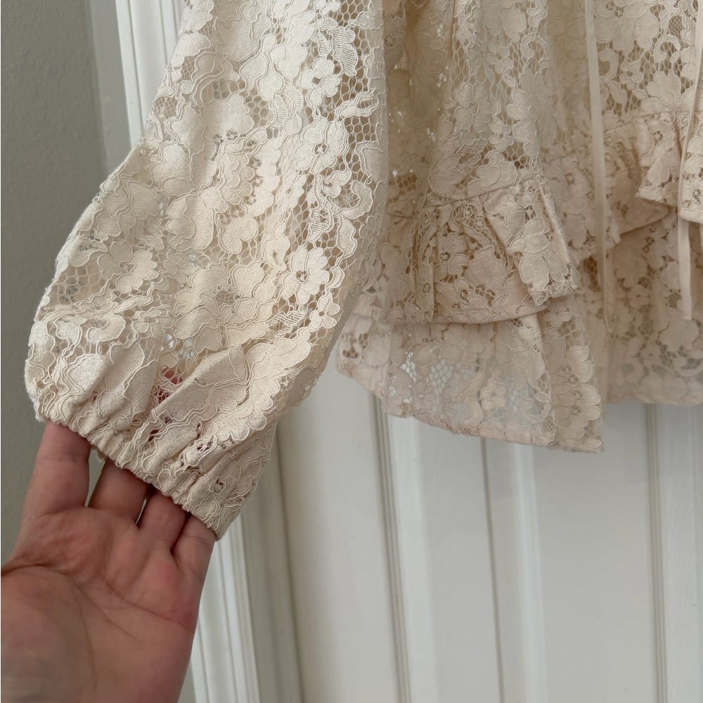 LOFT Cream Lace Ruffle Blouse - Picture 3 of 6